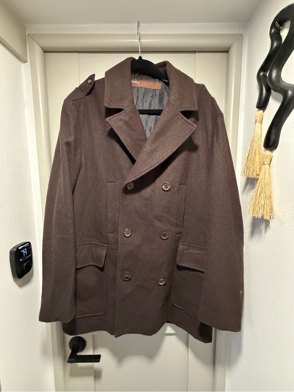 Perry Ellis Men's Double-Breasted Wool Peacoat - Brown